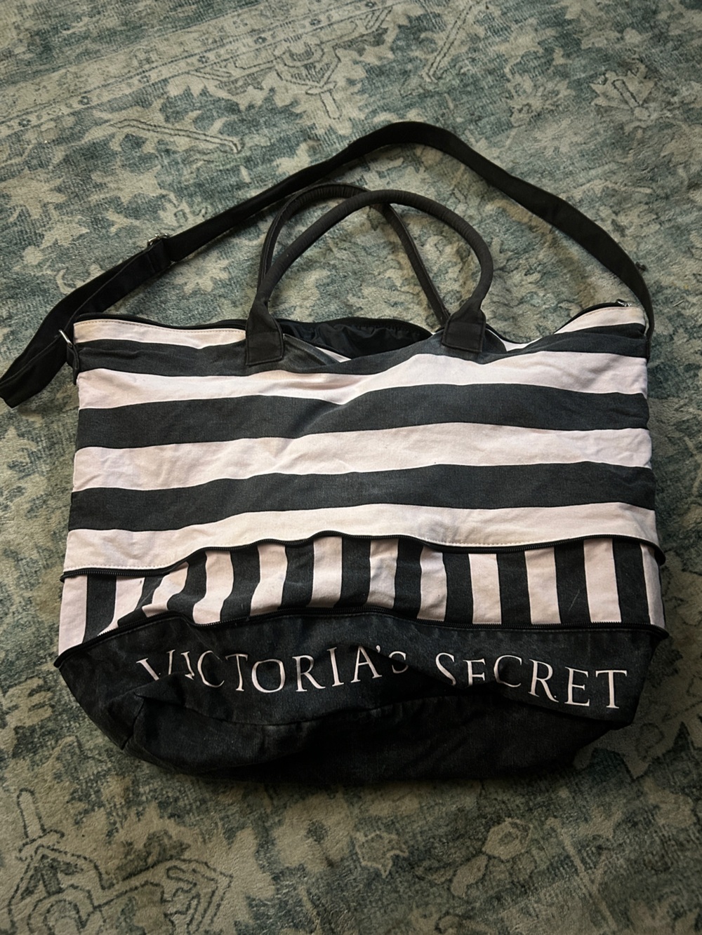 Victoria Secret Striped Expandable Weekender Tote Bag